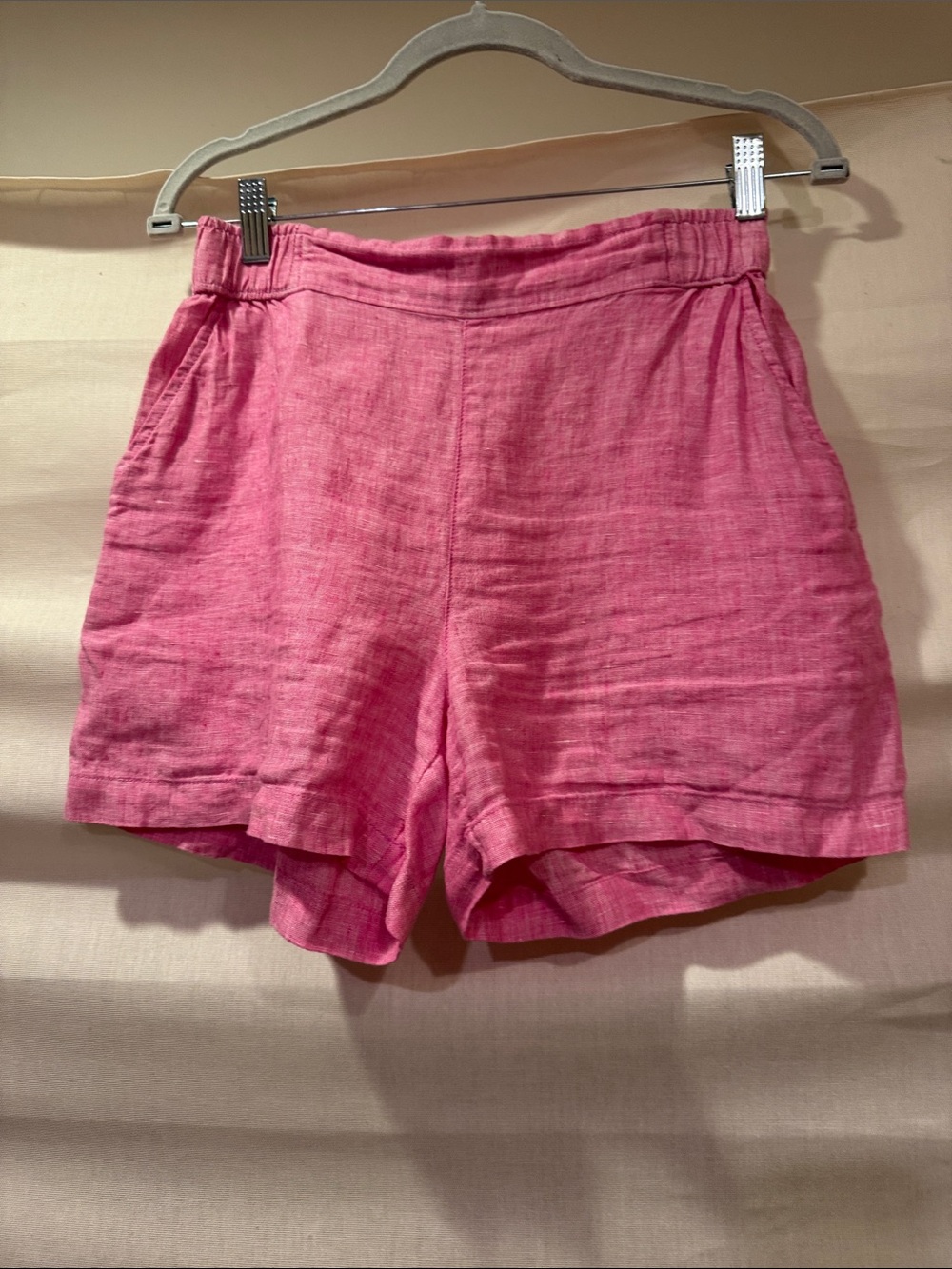 C&C California Bright Pink High-Waist Linen-Blend Shorts Size S